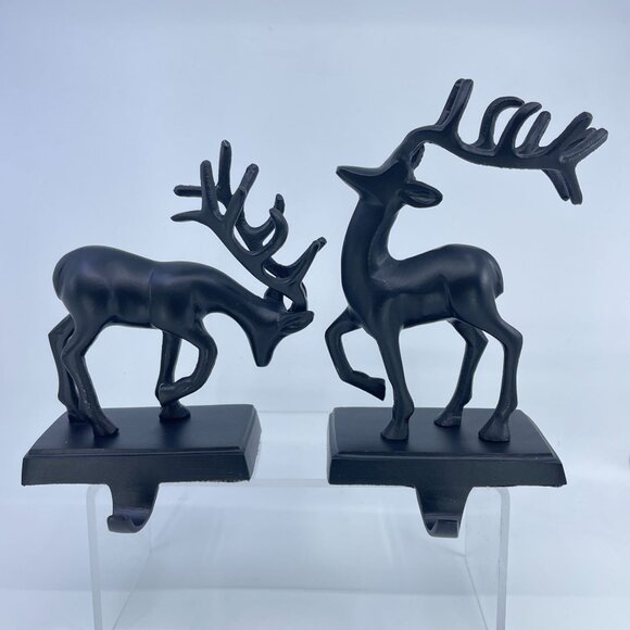 black metal reindeer stocking holders with antler holiday decor pair - Picture 1 of 9